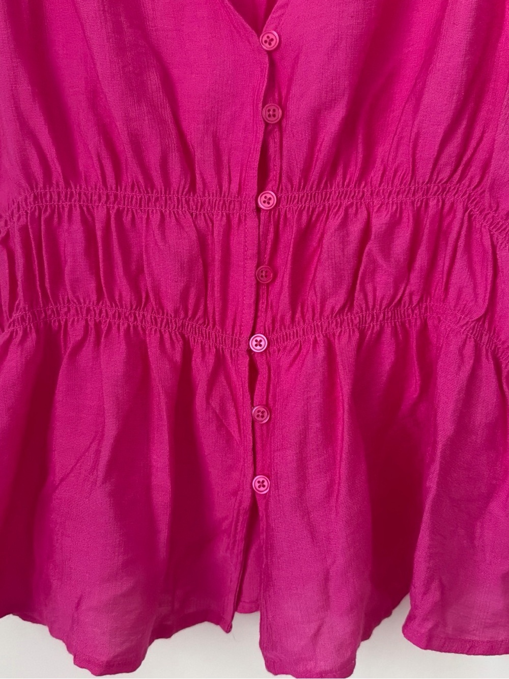Rachel Roy  Top Chartreuse Pink Sleeveless Button Ruched Rayon Nylon Size L - Picture 6 of 7
